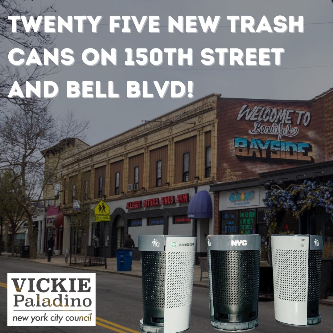 District 19 is getting 25 brand new trash cans! I’m proud to have secured funding for DSNY to purchase these trash cans. I’ve received word that the new cans are out on 150th Street from the service road to 12th Avenue and on Bell Blvd from Northern Blvd to 35th Avenue.