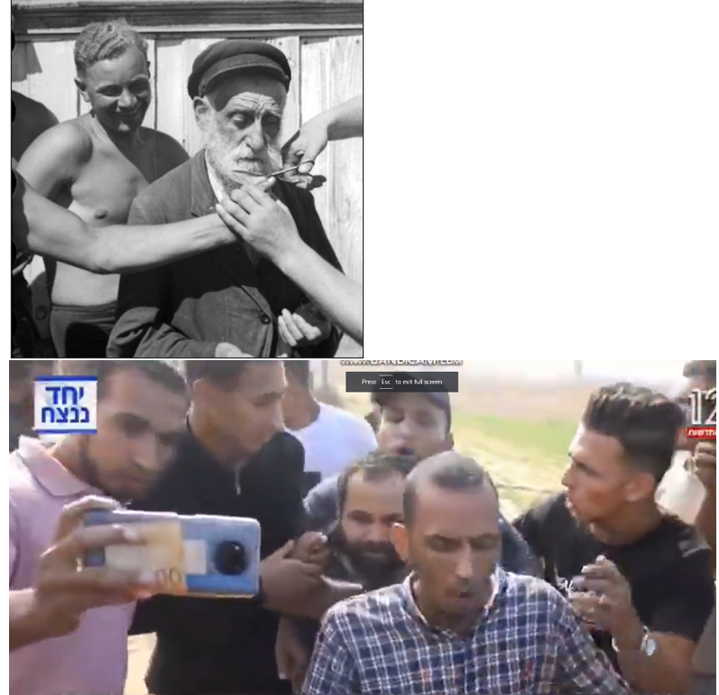 IMPORTANT: I told you Palestinians are Nazis. UP: German Nazis laugh while cutting the beard of an elderly Jewish man. DOWN: A Palestinian Nazi pulling Yarden Bibas' beard whilst taking a selfie. Of all the photos of the atrocities committed by Nazis, the photo of the…