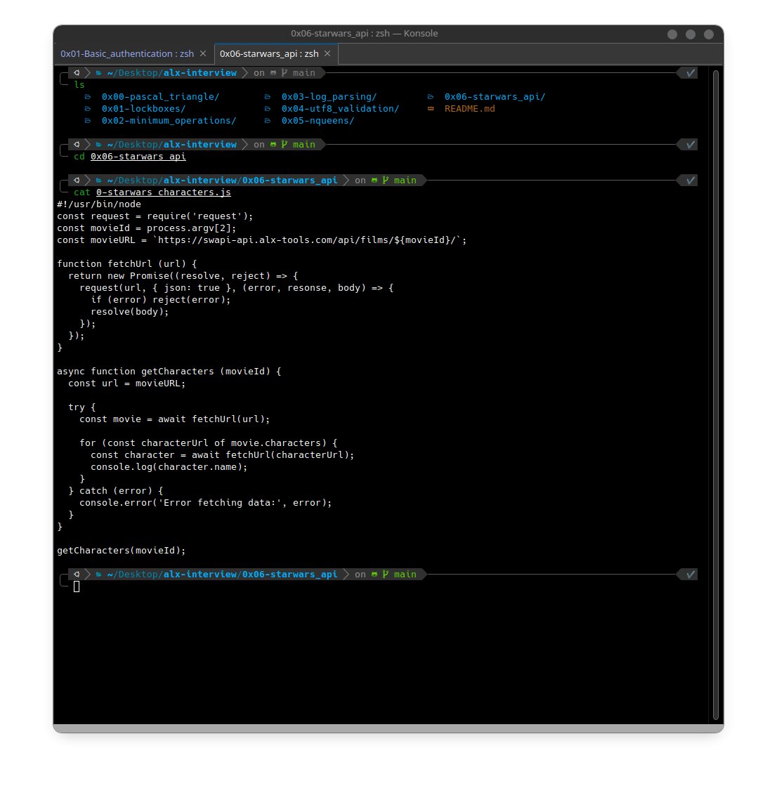 0xGideonBature's tweet photo. #Day32 & #Day33 of #100DaysOfALXSE π οΈ
- Completed My Basic Authentication tasks.
- Solved the StarWarsAPI with JavaScript, fetching movie data and character names using Promises and Async/Await.
- Continued refining my Data Cleaning skills on @DataCamp for my Data Engineering. https://t.co/legoO6aYET