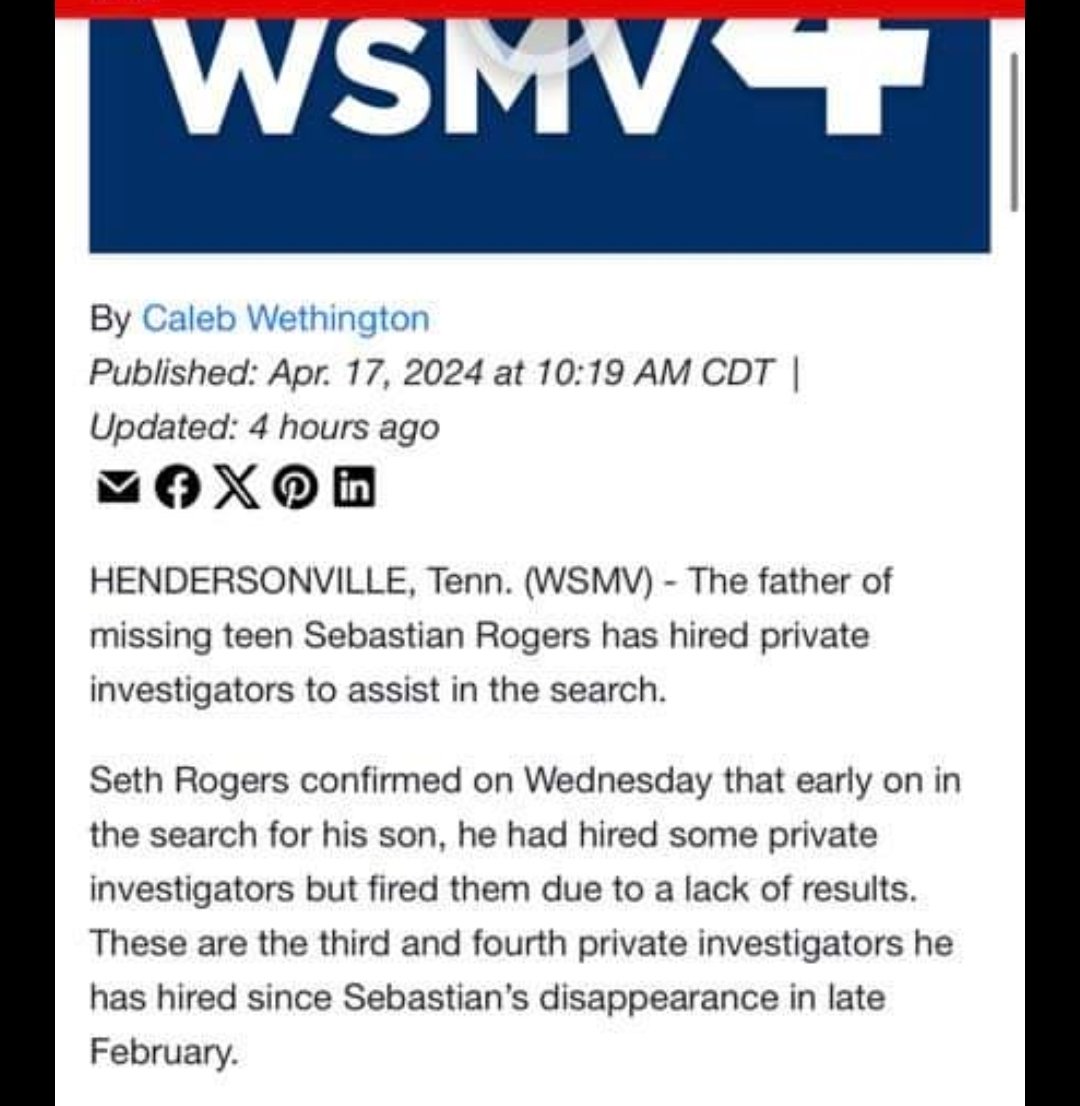 According to @WSMV 
Seth Rogers has hired 4 private investigators since his son Sebastian Rogers went missing.
Fired some of them due to lack of results.