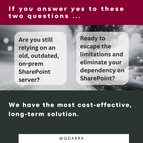 QdabraSoftware's tweet photo. Qdabra Webinar April 18 - Moving off SharPoint. There's still time to RSVP https://t.co/KNuSANFQK5

*JUST ADDED* #Qdabra customer, Bederson LLP, prominent accounting and advisory firm, will share how moving off opened doors to cost savings, innovations, improvements +more. https://t.co/iFBuUf7bb7