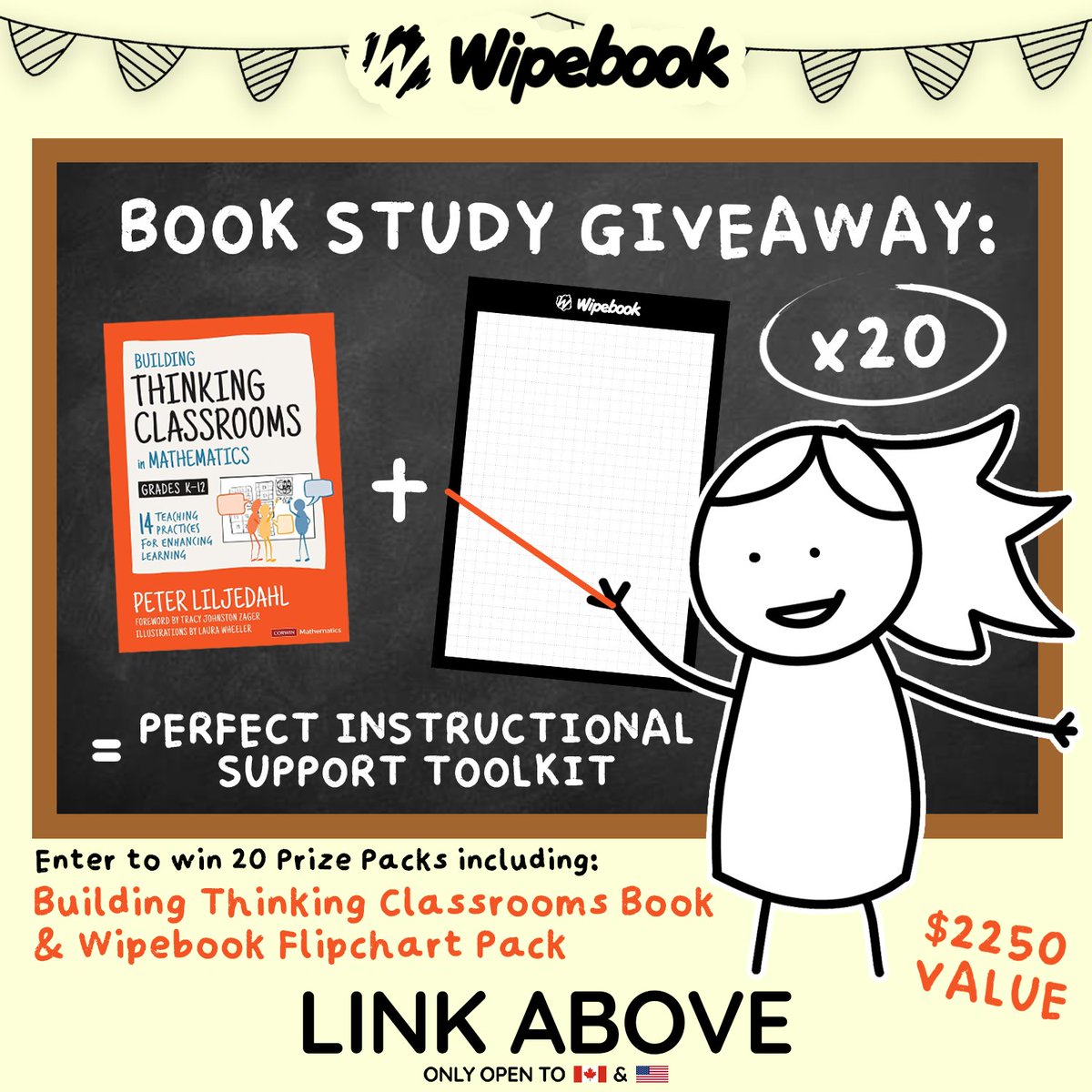 BOOK STUDY GIVEAWAY📕📊

Are you looking to implement the Building Thinking Classrooms framework at your school?

ENTER NOW to win 20 prize packs valued at $2250💰

ENTER HERE: wipebook.com/bookstudySX

Tag a colleague down below so they can enter too! ⬇️

The winning school will