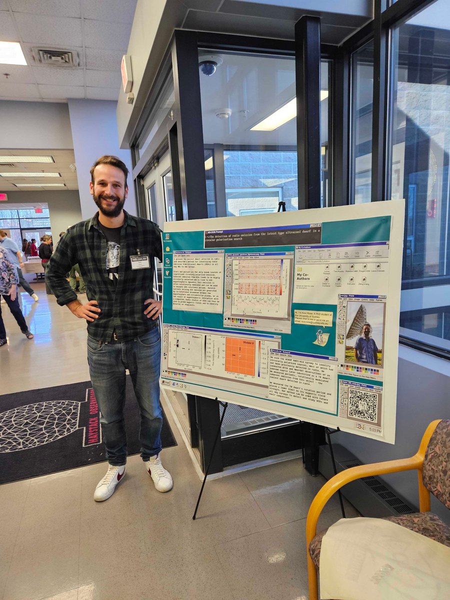 having lots of fun this week at the radio stars conference at @MITHaystack 🤩 thanks to @stellarmorticia for inspiring my Window98-style poster 🖥️ photo credit: @AstroLauraD