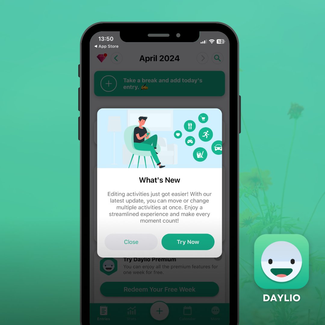 hellodaylio's tweet photo. Now, updating your ACTIVITIES🏆 is simpler than ever. 

Dive into a smoother EXPERIENCE👊—give it a try with the latest iOS update!🤩

#WhatsNew #DaylioUpdate #Activities #Features #ThingsToTrack #Journal #App https://t.co/EqVGkzFuKS