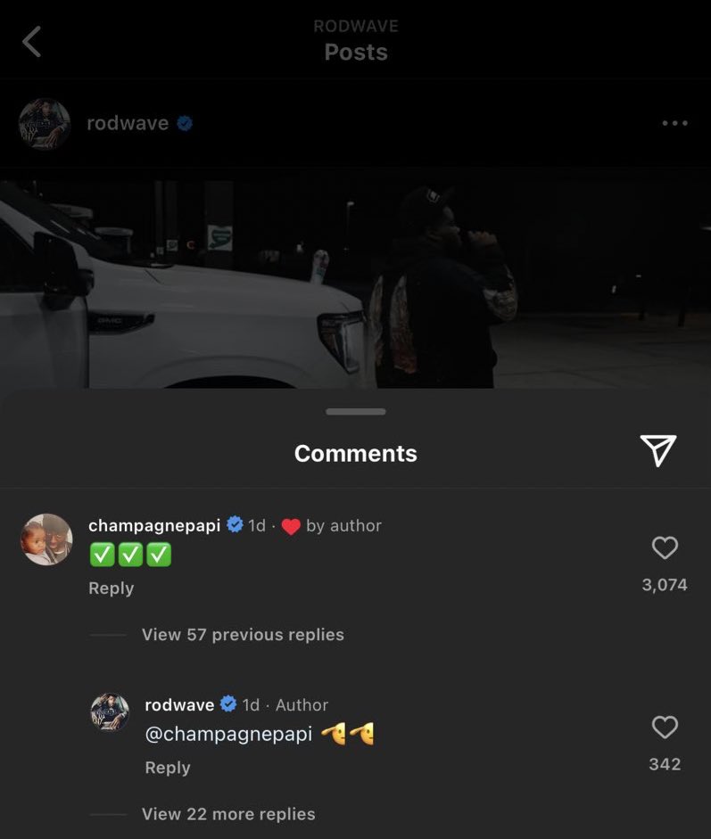 DrakeDirect's tweet photo. Drake comments on Rod Wave’s IG post featuring new music 👀 Would yall like to see a collab from them? https://t.co/JmHhllUD0b