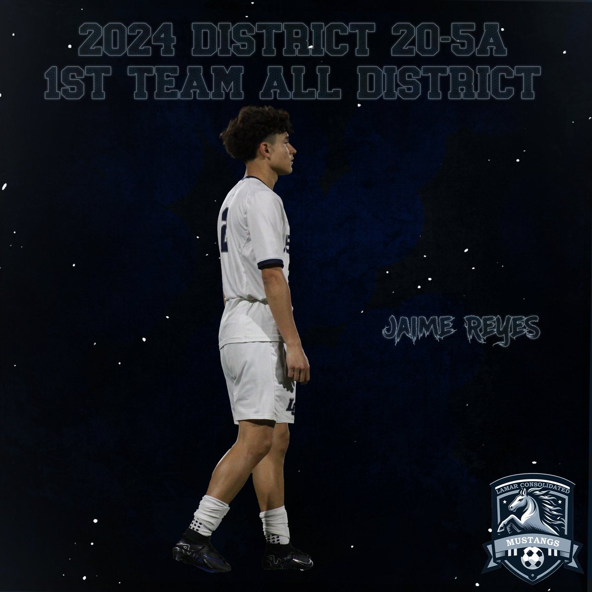 Congratulations to sophomore defender and forward Jaime Reyes being named to 20-5A 1st Team All District! Fantastic young player on both ends of the pitch, his defensive and offensive prowess were unmatched ⚽️💪 <a href="/LCHS_Mustangs/">Lamar Consolidated Mustangs</a> <a href="/lcisdathletics/">LCISD ATHLETIC DEPT.</a>