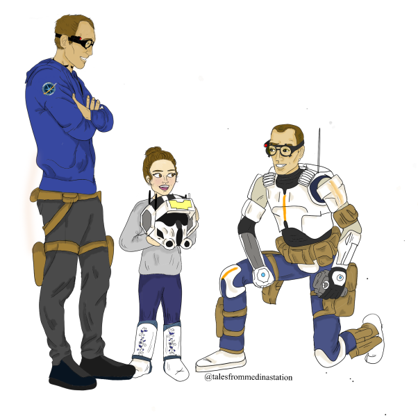 drmeatmuffin's tweet image. Don&apos;t know if #DadTech is still a thing, but I&apos;ve written and drawn it. Especially when they discovery different realities. 

Canon Tech meeting his pre-school aged daughter in another reality, along with her dad, another Tech. #TheBadBatch #Plan86 #TechLives