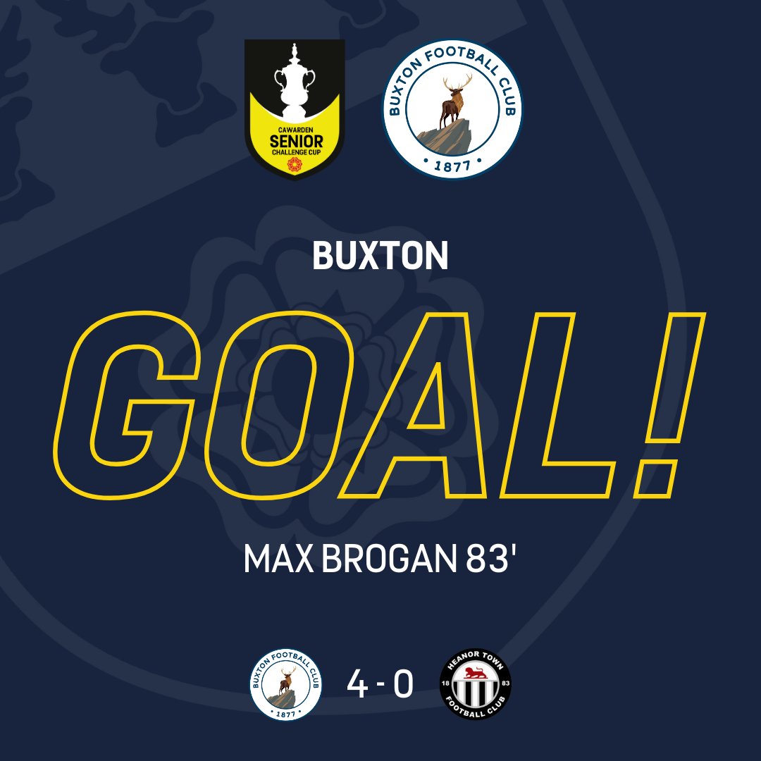 83' - GOAL! ⚽ McKeown made a sensational run down the right wing and squared the ball across for a Jake Wright tap in. Wright's effort was brilliantly saved at close range, but Brogan scored the follow up! 🔵⚪ Buxton 4-0 Heanor Town⚫⚪ #DCFACountyCups 🏆