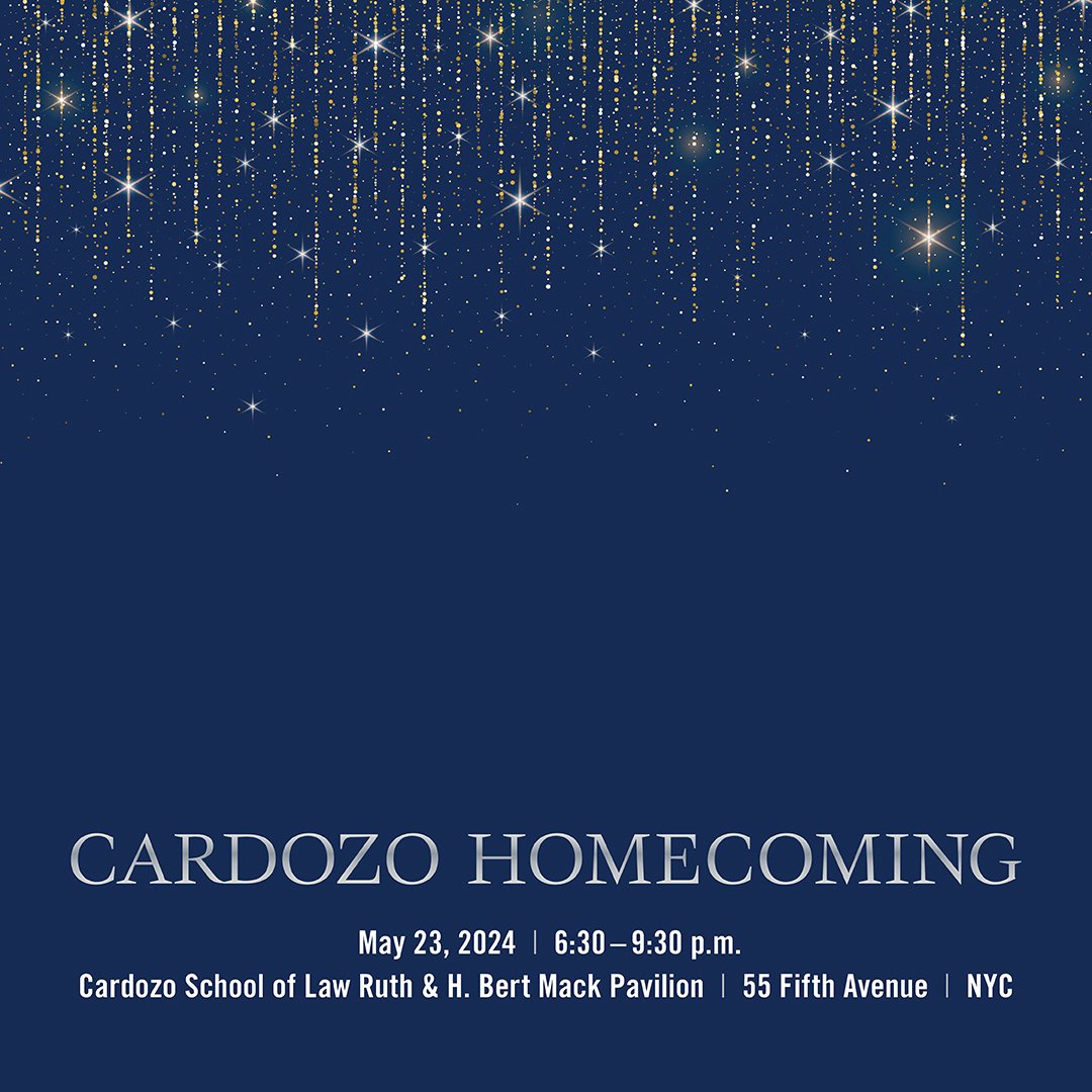 The Cardozo School of Law Alumni Association invites you to Homecoming 2024 on May 23. All alumni are welcome to a festive cocktail party, a journal and affinity group cocktail hour, two panel discussions and more! brnw.ch/21wIV8a