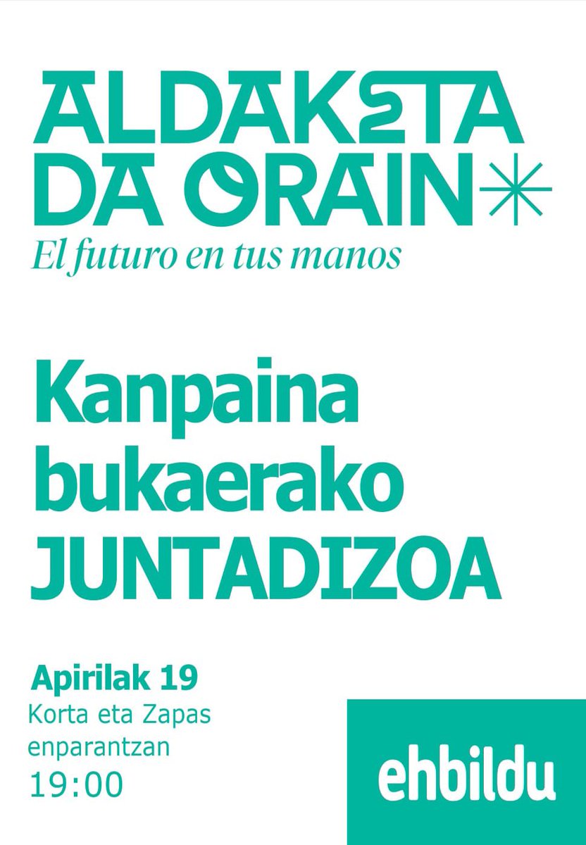 Legorretan ere #AldaketaDaOrain.

Plazan elkartuko gara ostiralean, kanpainari itxiera emateko.

Gauzak ez dira horrela, gauzak horrelaxe daude, eta aldatu egingo ditugu.

#BozkatuEHBildu
#AldaketaDaOrain