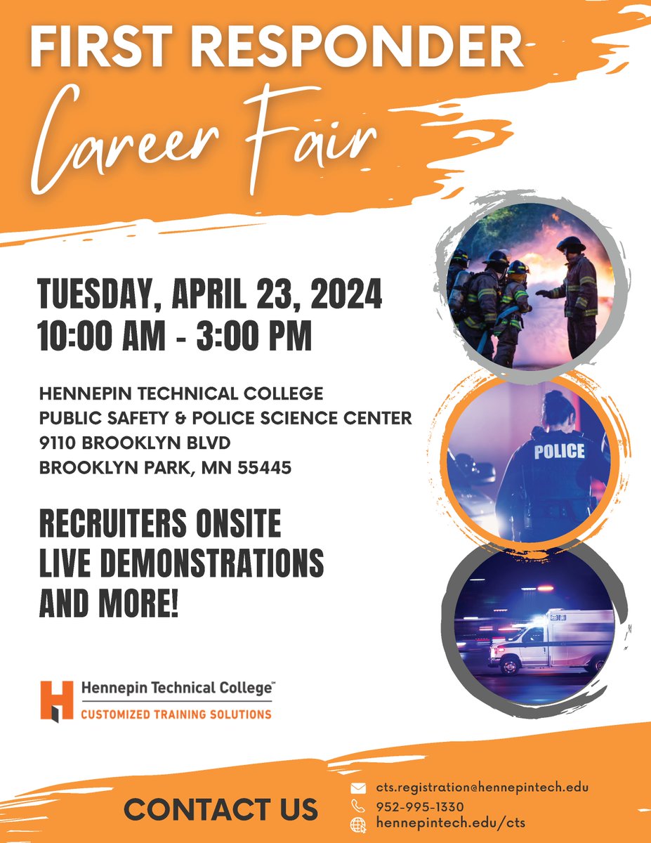 Visit with us at the #HennepinTech #FirstResponder career fair on Tues., April 23 10:00 am - 3:00 pm at the Public Safety and Police Science Center (9110 Brooklyn Blvd., Brooklyn Park)! Visit with our #BCPD recruiters to learn more about why you should #joinbcpd!