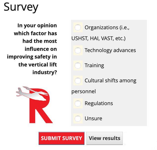 Take our online survey here: buff.ly/495UEtv In your opinion which factor has had the most influence on improving safety in the vertical lift industry? #helicopter #pilot #helicopterpilot #rotorcraft #rotorpro