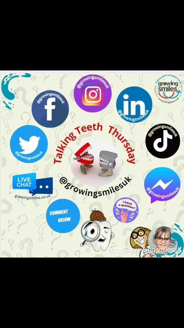 Talking Teeth Thursday 🦷 7 to 8pm 🕖 Use any of our social media channels or live chat on growingsmiles.co.uk 🪥 Leigh GS is on manouvres (again!) and won't be in front of the camera but will be available to answer any questions to help you have a healthier smile for life