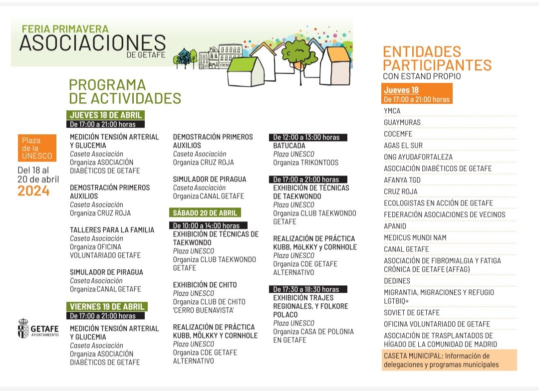 Mañana os esperamos en la feria de asociaciones a partir de las 17:00 
#Getafe #discapacidad