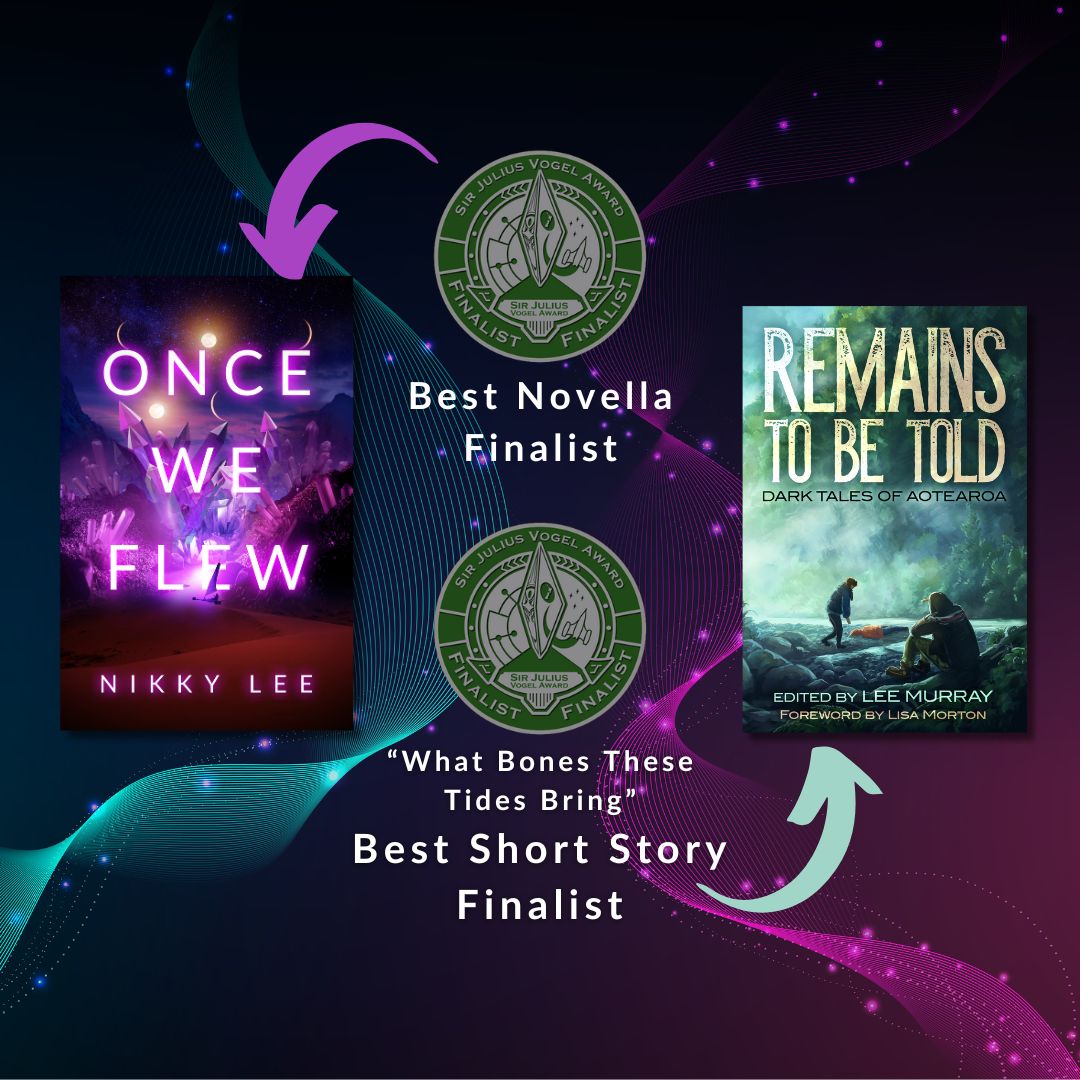 NikkyMLee's tweet photo. Thank you to everyone who voted for ONCE WE FLEW and "What Bones These Tides Bring" — I'm delighted to share that they are officially finalists in the 2024 Sir Julius Vogel Awards!
Conrgats to all the finalists 🎉
https://t.co/KzBwpJV1vy
#NZauthors #BookTwitter https://t.co/BIkr9mJKmC