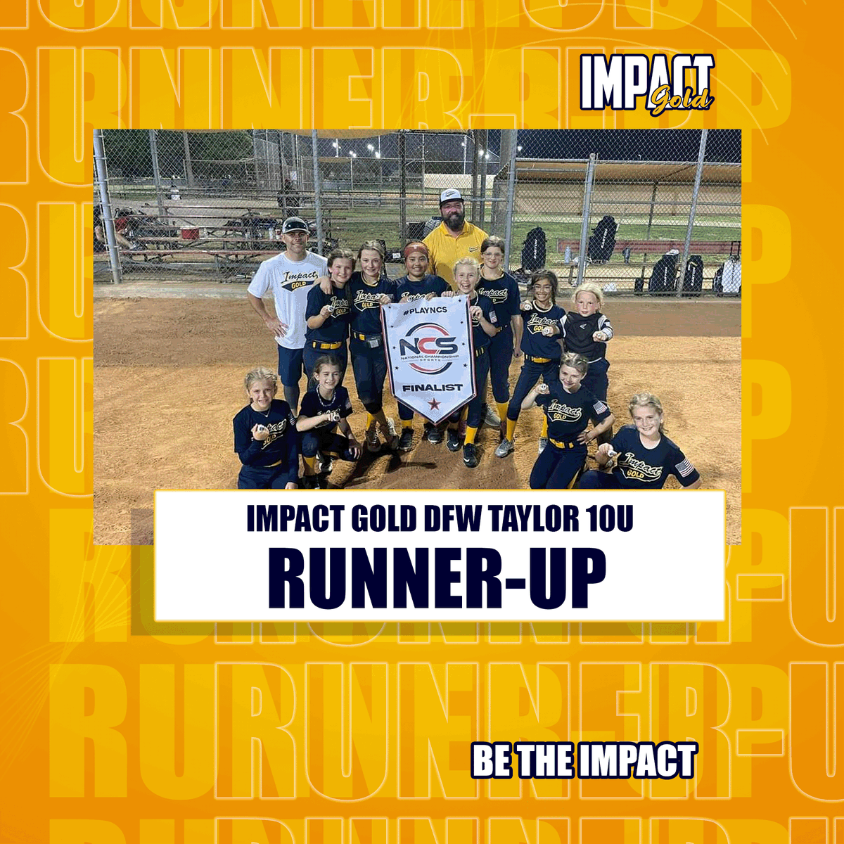 Congratulations to Impact Gold DFW Taylor 10U for placing RUNNER UP in the Lake Ray Hubbard Showdown!! Great job, ladies! #betheimpact #goldblooded #impactgolddfwtaylor10u