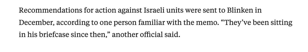 NEW from @BrettMmurphy: A special State Dept panel sought in Dec to BAN Israeli military & police units from receiving US military aid. The units are alleged to have committed gross human rights violations. Killings. Rapes. Blinken sat on it. propublica.org/article/israel…