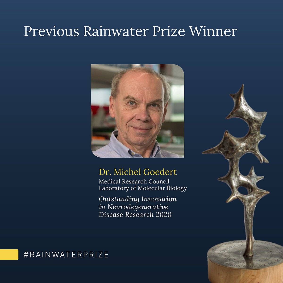 Previous #RainwaterPrize winner Dr. Goedert uncovered the tau protein as an integral element of the paired helical filaments of Alzheimer’s disease & discovered the 6 tau isoforms expressed in the brain. Submit a nomination for our 2025 Prize winner today! rainwatercharitablefoundation.org/medical-resear…