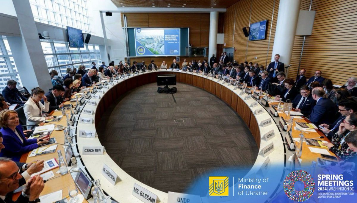 Ukraine is able to win the war, but we need predictable and rhythmic support: @SergiiMarchenk3 during the Ministerial Roundtable Discussion for Support to Ukraine at the @WorldBank and @IMFNews Spring Meetings. Details: mof.gov.ua/en/news/ukrain…