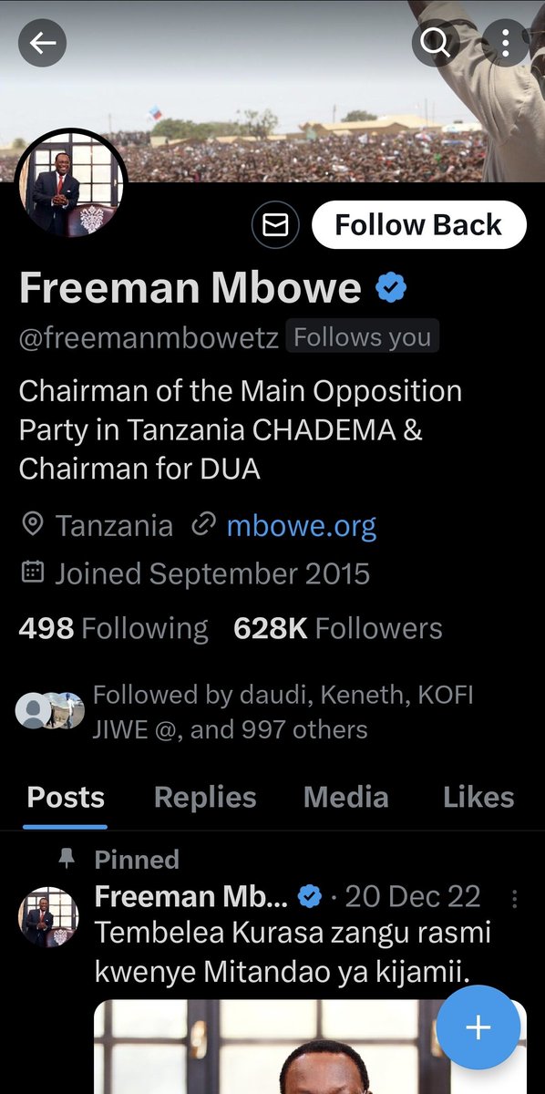 As Mwenyekiti let me follow back  CHADEMA Chairperson. 

#Wenyeviti ✌️✌️✌️✌️