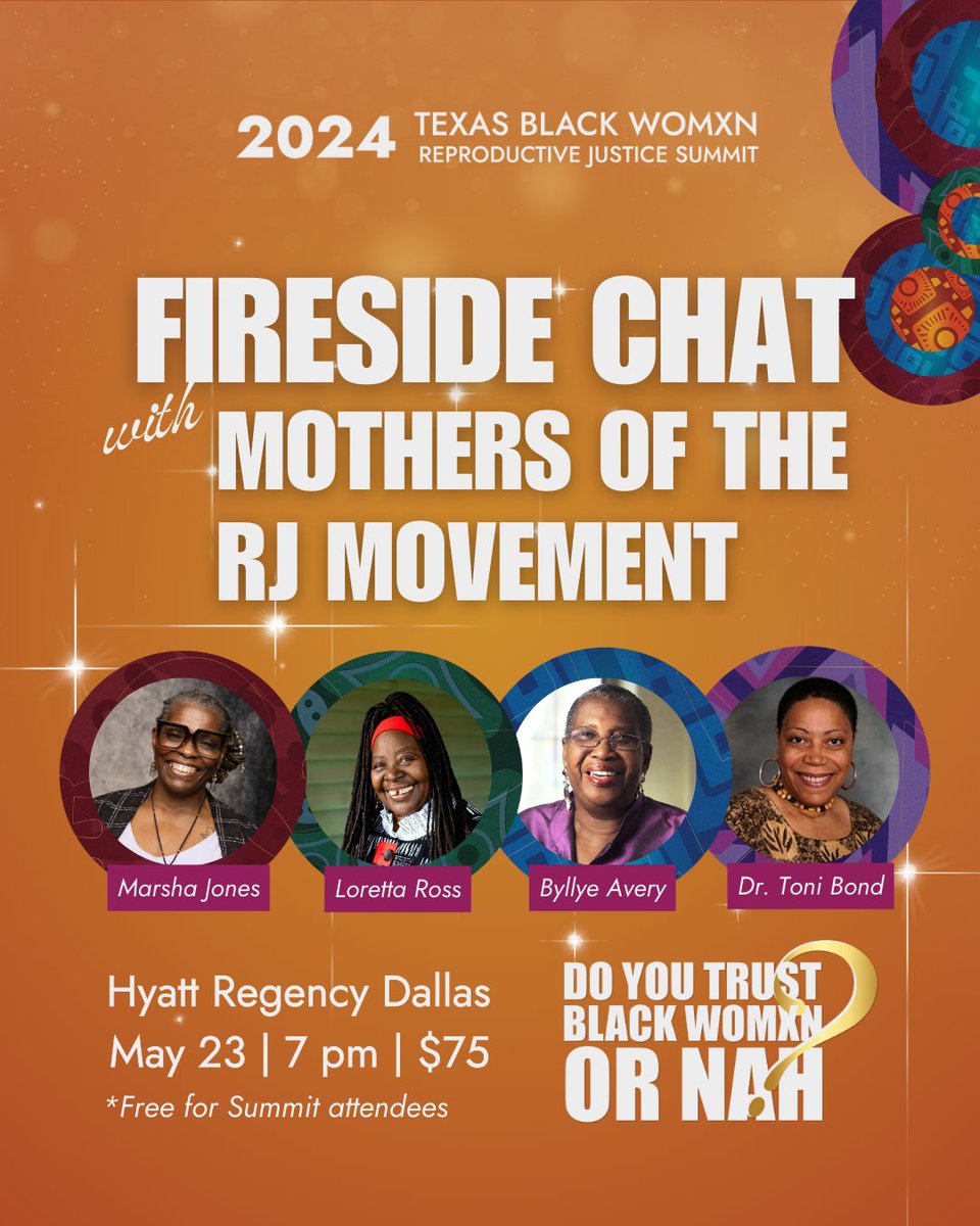 Our mothers in every sense of the word. Don’t miss founding members of the Reproductive Justice movement, @lorettajross, @DrToniMBond, Byllye Avery, and our Executive Director Marsha Jones in Dallas this May at #TXRJSummit. Get your ticket now: eventbrite.com/e/2024-texas-b…