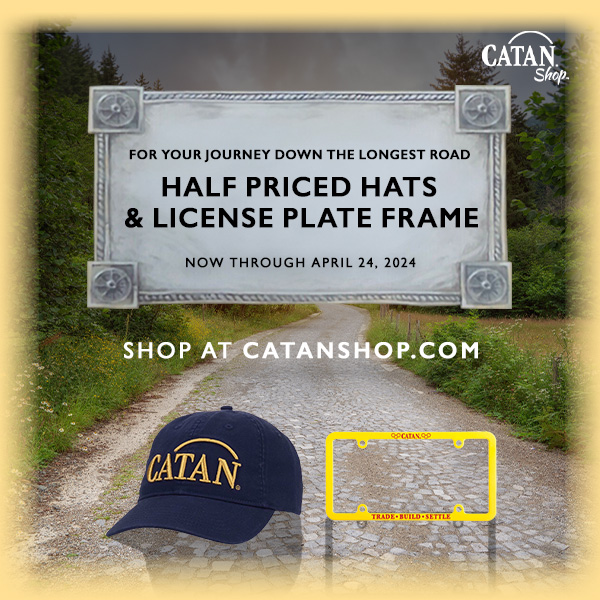 Get ready for new adventures with official CATAN hats and license plate frame 👉 bit.ly/3W6TafN 🧢🚗 #catan #settlersofcatan #merch