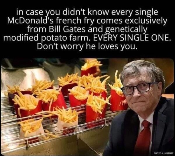 In case you didn't know, the McDonald's french fries are likely providing the mrna they so desperately want you and your children to have. Gates in involved=do you trust him?