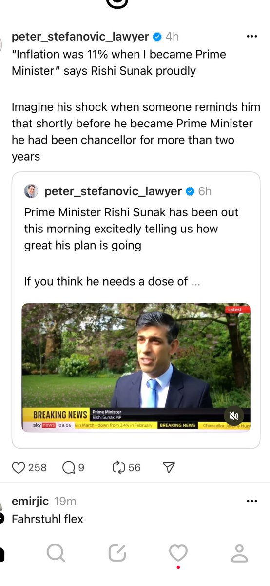 #Sunak claiming #inflation was 11% when he became PM , but he seems to have forgotten he was Chancellor before that, and the #Tories have been in power for 14 years!
He seems to want to blame someone else for his, and the #ConservativeParty’s failings, as usual.