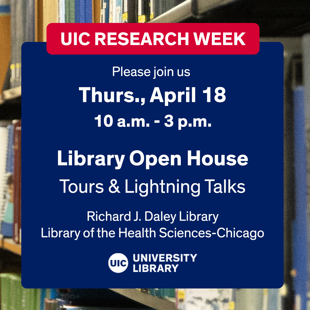 UIC Library (@uiclibrary) on Twitter photo It's #UICResearchWeek! Join us for an Open House & tours of our Digital Scholarship Hub, Single Step Foundation Digital Imaging Studio & Special Collections & University Archives! Stop by <a href="/LHS_Chicago/">UIC LHS-Chicago</a> for faculty lightning talks! go.library.uic.edu/tours24 go.library.uic.edu/lightning It's #UICResearchWeek! Join us for an Open House & tours of our Digital Scholarship Hub, Single Step Foundation Digital Imaging Studio & Special Collections & University Archives! Stop by <a href="/LHS_Chicago/">UIC LHS-Chicago</a> for faculty lightning talks! go.library.uic.edu/tours24 go.library.uic.edu/lightning