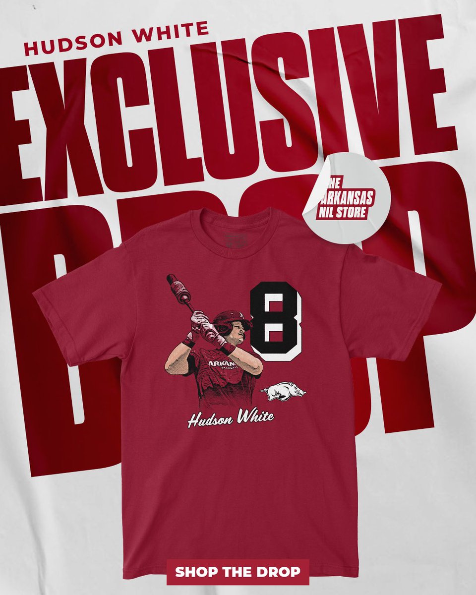 ArkansasNIL's tweet photo. EXCLUSIVE Hudson White drop live now on the Arkansas NIL Store! Shop the drop in support of Hudson! #woopig 

Shop: https://t.co/WVD9XqOWb8 https://t.co/1y6HWGcIve