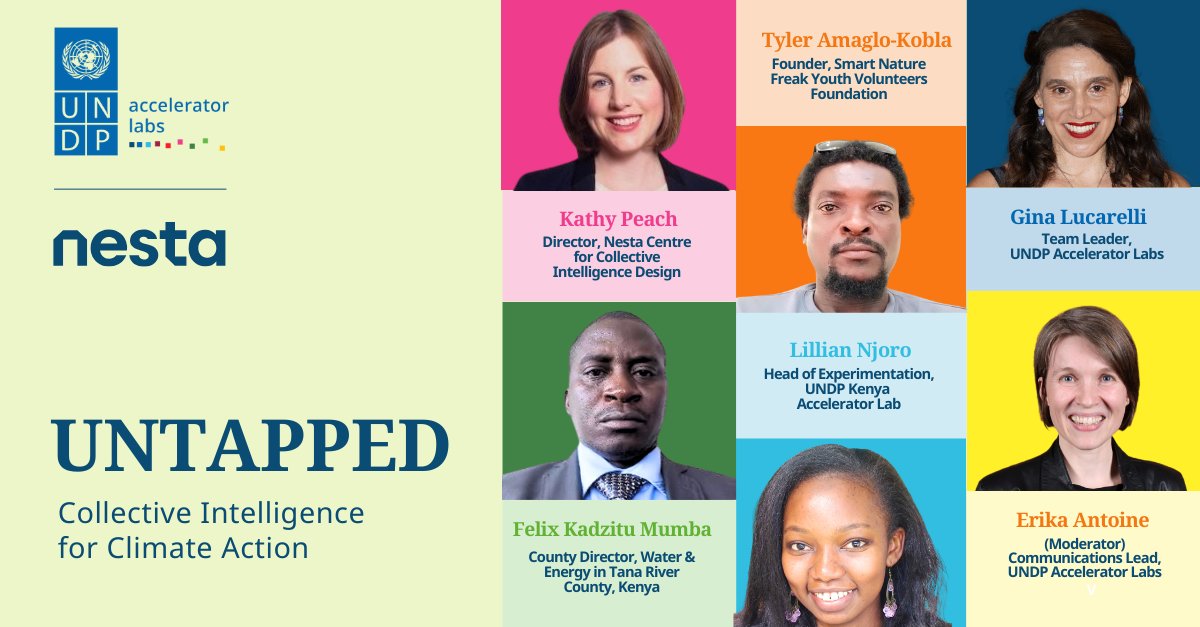UNDPAccLabs's tweet photo. 📢Here are some of our speakers for the launch of UNTAPPED. Stay tuned as they share key insights & examples from the research & how our partners are supporting us in taking climate-focused #CollectiveIntelligence to scale
RSVP https://t.co/4WGrJ1v4VO
April 22, 8:00AM-9:15AM EDT https://t.co/tu2vpAcp7q