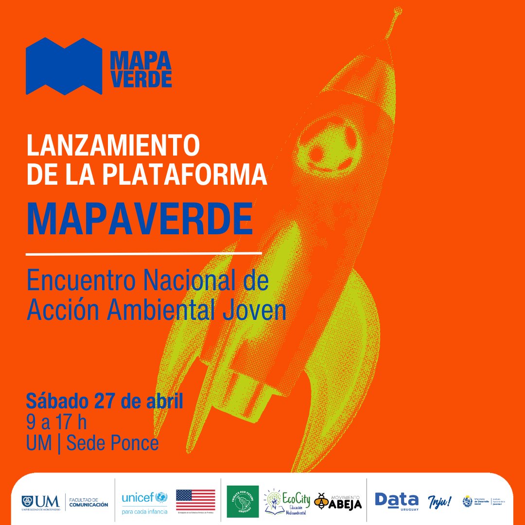 #𝗠𝗮𝗽𝗮𝗩𝗲𝗿𝗱𝗲 🚀🪴 El próximo sábado 27 de abril será el lanzamiento de la plataforma web #MapaVerde en el primer Encuentro Nacional de Acción Ambiental Joven del Uruguay. Las inscripciones son hasta el sábado 20 de abril en▶️bit.ly/4cXYs3h