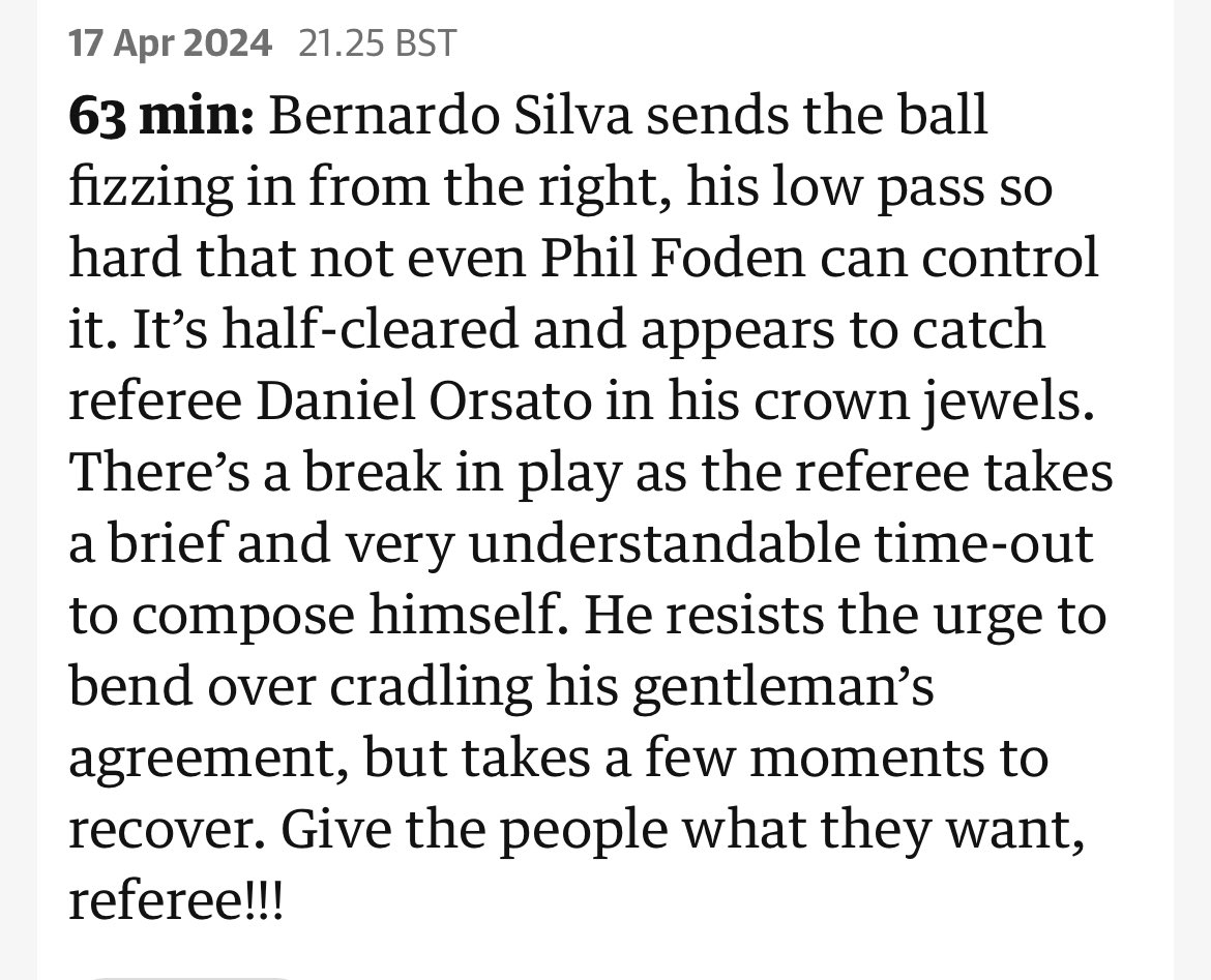 Some very English football commentary from The Guardian tonight