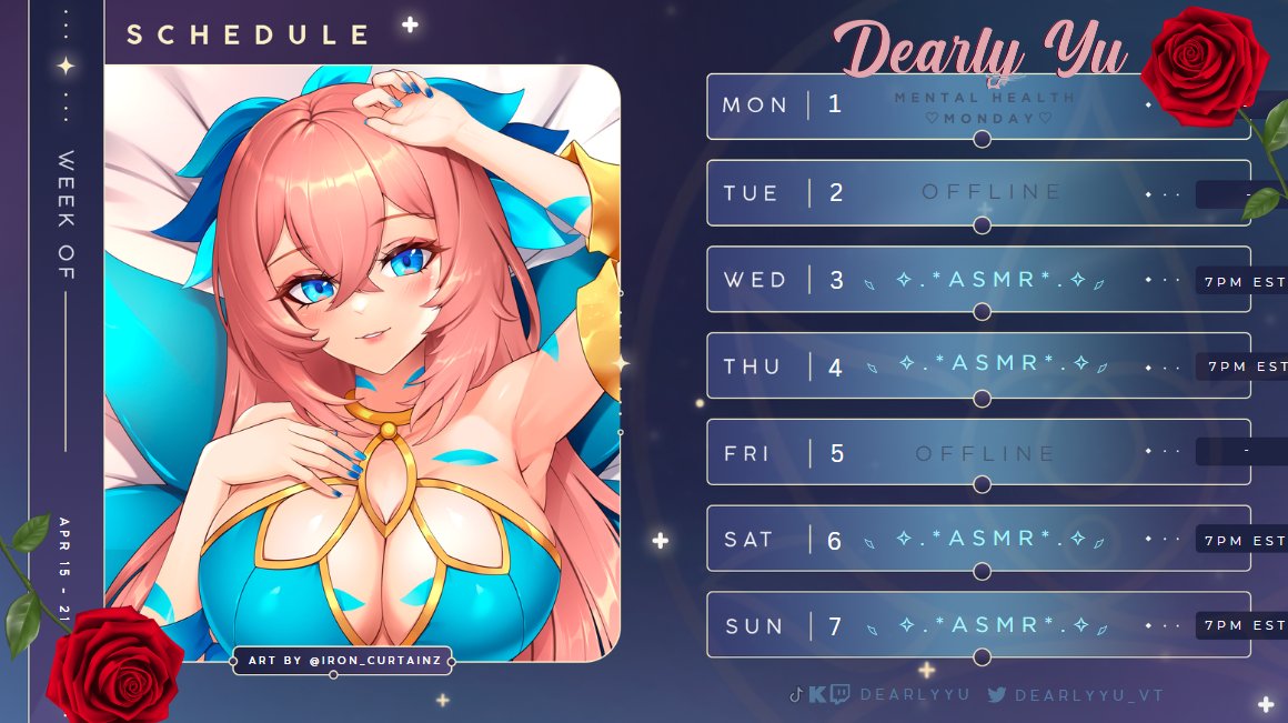 𓆩 ✧.Dis weeks Schschsshedule .✧𓆪 See yu tonight ! <3😌☕️ 👉twitch.tv/dearlyyu