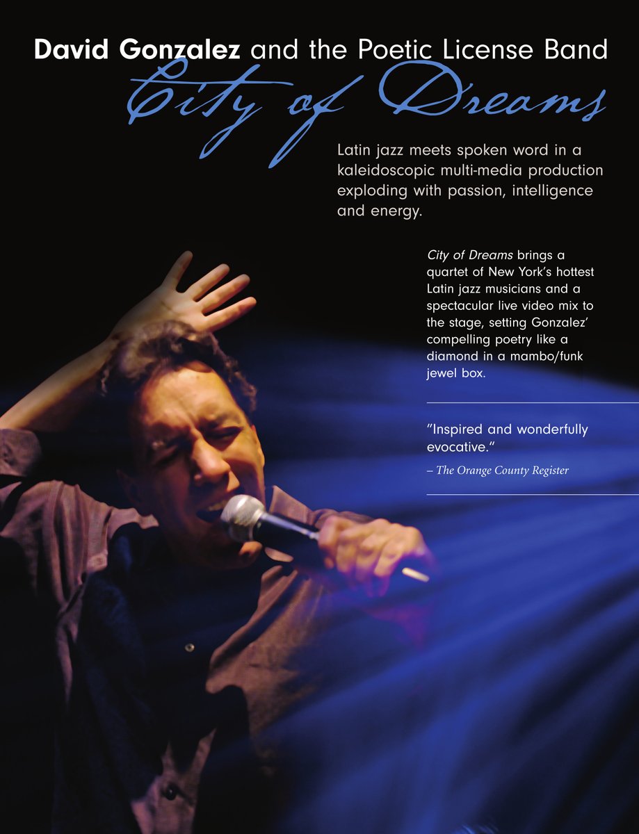 David Gonzalez’s City of Dreams project brings a quartet of New York’s hottest Latin Jazz musicians to the stage – setting his poetry like a jewel in a mambo/funk music box. Reserve your free tickets here: bit.ly/4aTXfYS May 2nd at 7:00 pm Scherr Forum