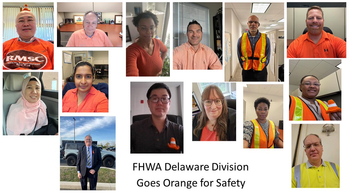 FHWA's Delaware Division is wearing orange today in support of #WorkZone safety. #Orange4Safety #OrangeForSafety #NWZAW #NWZAW2024 #SafeWorkZonesForAll #SafeWorkZones