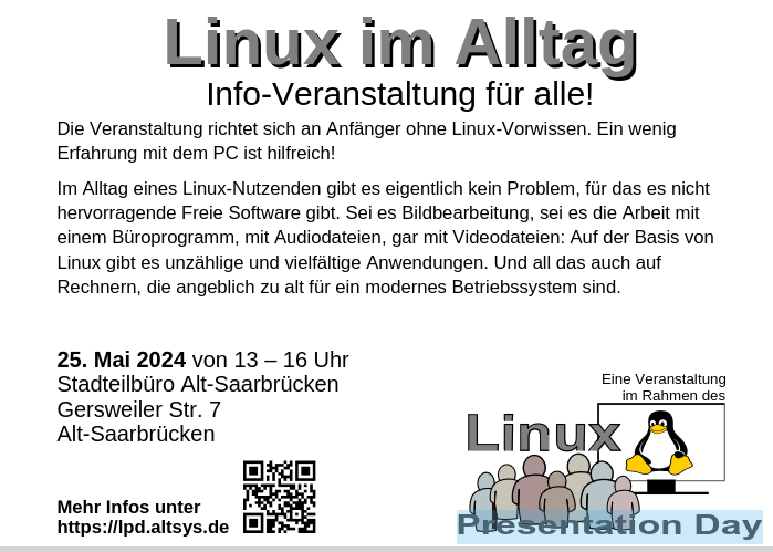 #SKK20240417 #LPD24 #Saarbrücken #Linux-#Presentation-Day am 25. #Mai24 in Saarbrücken.