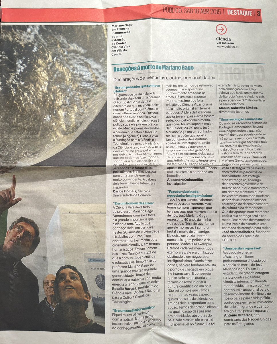 Amanhã fazem 9 anos que perdimos o nosso farol e “O cientista que pós a ciência na agenda política”. Vamos sempre lembrar ao Mariano Gago e ao seu legado histórico que mudou Portugal. Abraço para todos os cientistas que trabalham diariamente para um país melhor.