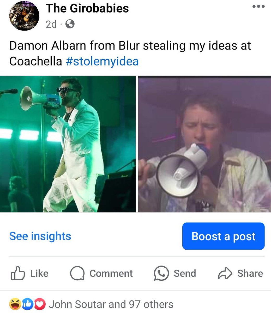 Damon Albarn of Blur strealing our megaphone/ white boiler suit combo at #Coachella2024