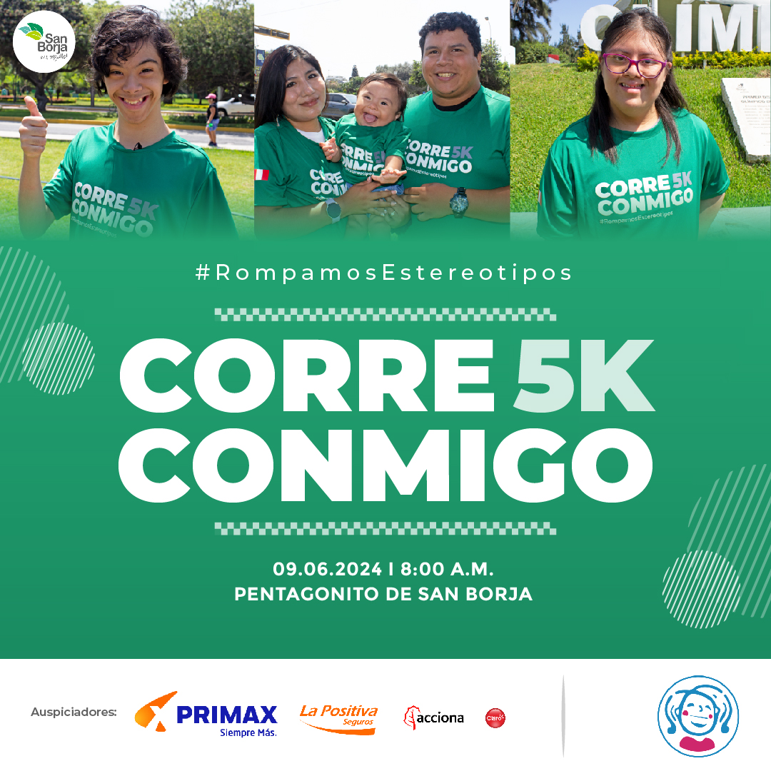¡No olvides que Corre Conmigo 5K es este 9 de junio en el Pentagonito de San Borja! 🏁Acompáñanos en este gran evento por la diversidad e inclusión, puedes venir caminando, en bicicleta 🚴, scooter, 🏃‍♀️🏃‍♂️con tu mascota 🐶🐱 familia y amigos 👨‍👩‍👧‍👦 ¡Juntos podemos romper estereotipos!