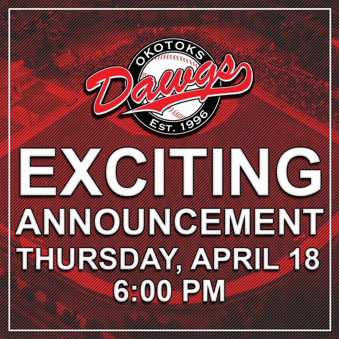 📢 Exciting announcement coming Thursday, April 18 📢 Stay tuned to our socials and website for an exciting announcement for the 2024 season! What do you think it might be? 🤔 #dawgs #baseball #news #announcement #yycsports #yycbaseball