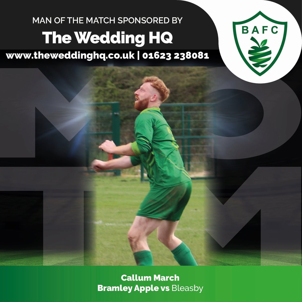 Sundays Man of the match was centre back Callum March 

Sponsored by The Wedding HQ