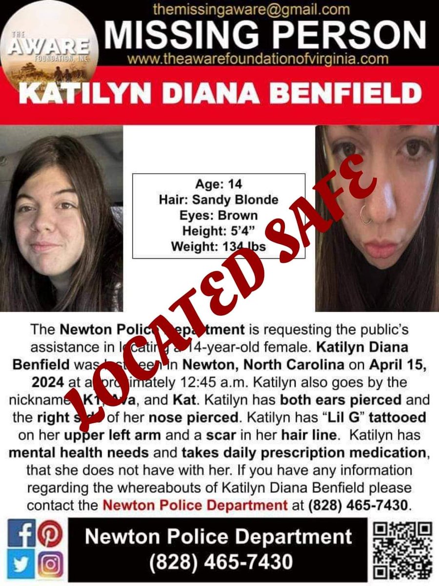 UPDATE: KATILYN has been located and is SAFE. Thanks again for your help. #TheAWAREFoundation