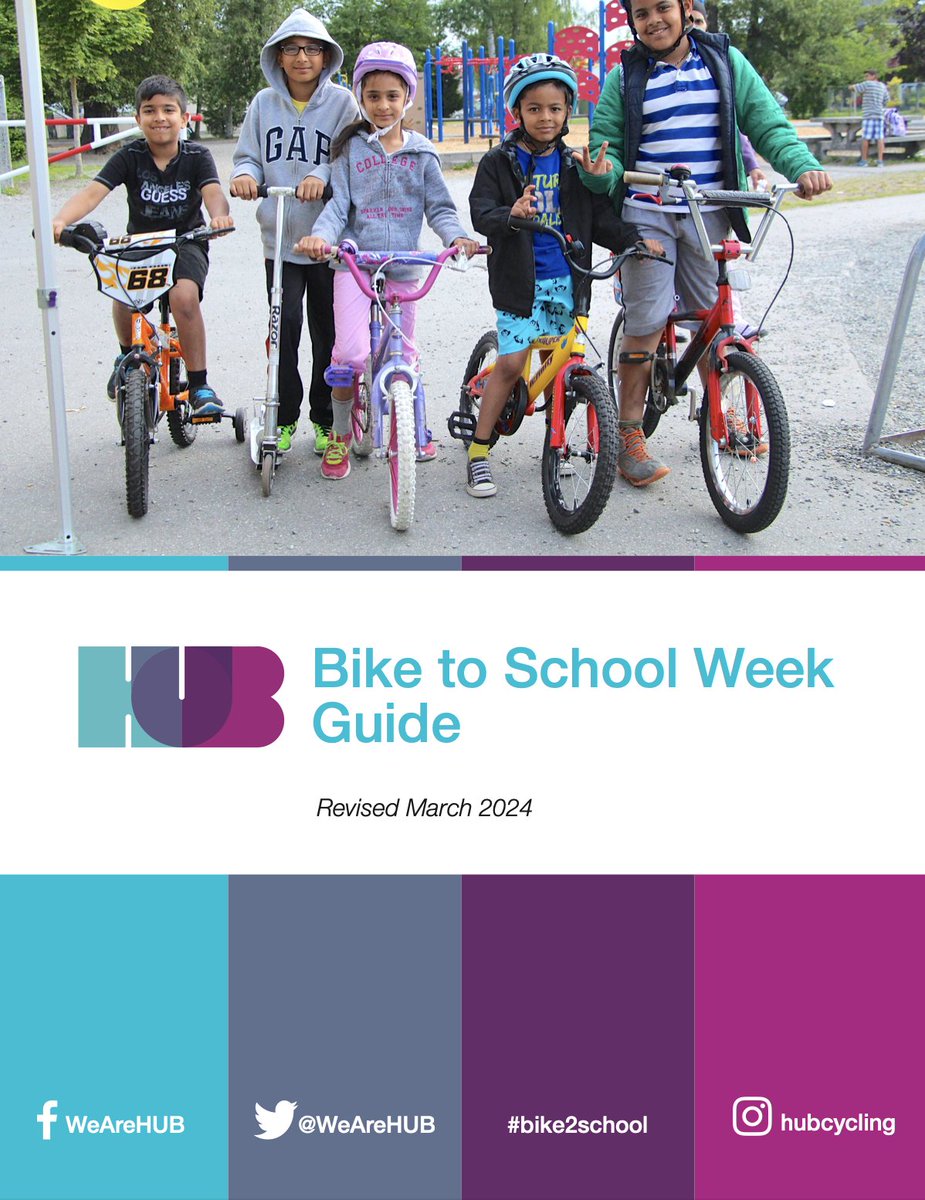 Cool 'Bike to School Week' Guide from @WeAreHub as featured in @Canada_Bikes latest newsletter! Lots of great info including curriculum links, activity ideas and strategies for inclusion. 🔗bikehub.b-cdn.net/sites/default/…