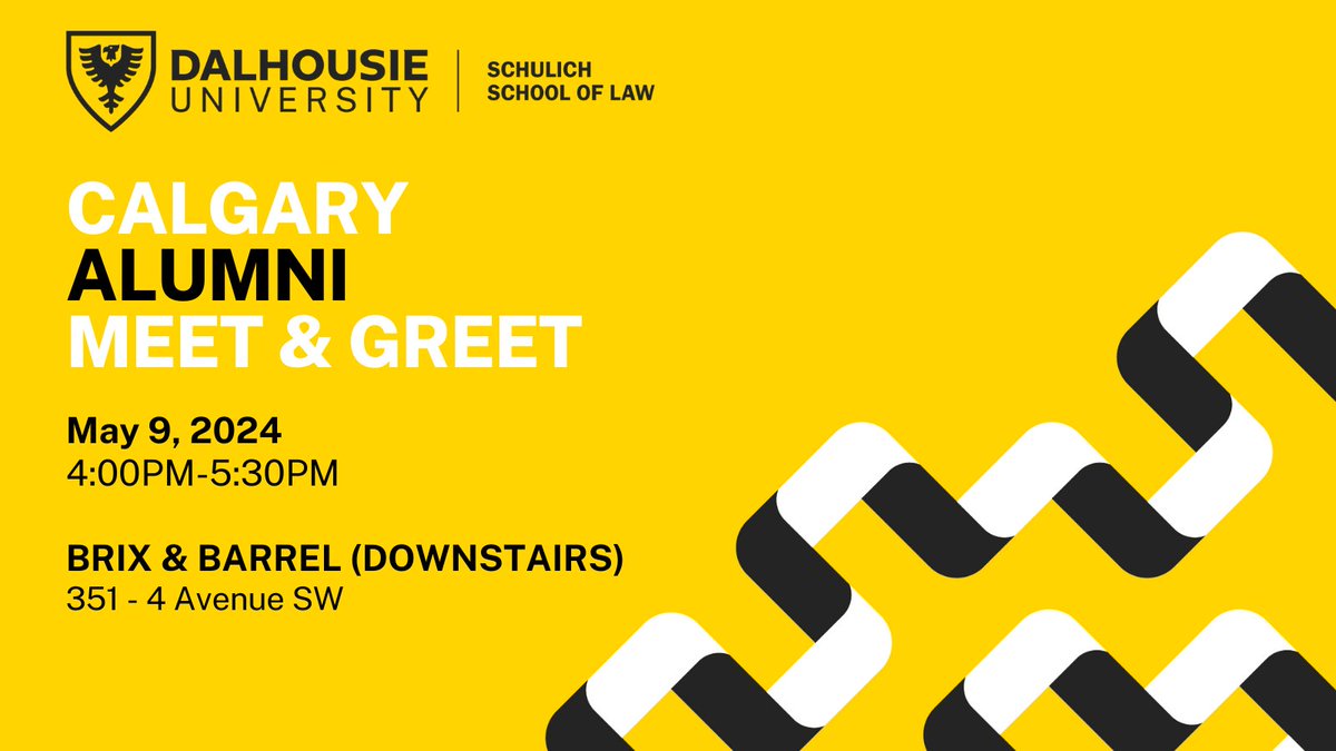 Calling all Schulich Law alumni in Calgary! Join us on Thursday, May 9 at a special law alumni meet and greet event at Brix & Barrel from 4-5:30pm with new Schulich Law Dean Sarah Harding! Kindly RSVP by Friday, May 3: bit.ly/4d2tiYv #weldonproud @dalalumni