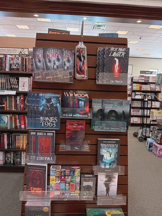 Puzzle House (and Woom) in the Greensboro NC Barnes & Noble end cap for the Books of Horror Indie Author Brawl. Big thanks to Kelly Garmon for stocking them!