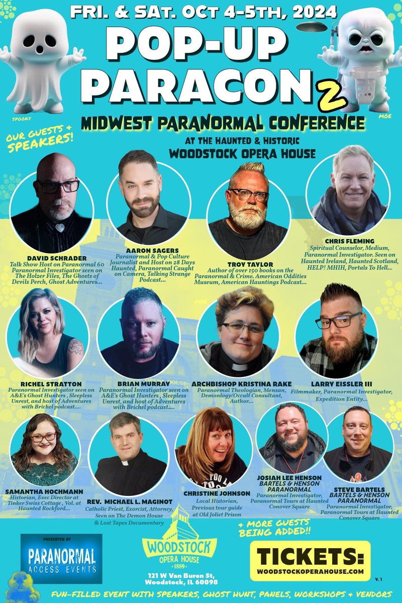 #PopupParacon2 tickets are now live! @woodstockopera Note: 👻 VIP ghost hunt & admission is already half sold! Reserve your Tickets 🎫 shorturl.at/cgGOS @TheDaveSchrader @aaronsagers @troytaylor13 @chrisfleming91 @Brian_MurrayGH @StrattonRichel @GhostHuntrLarry & more!