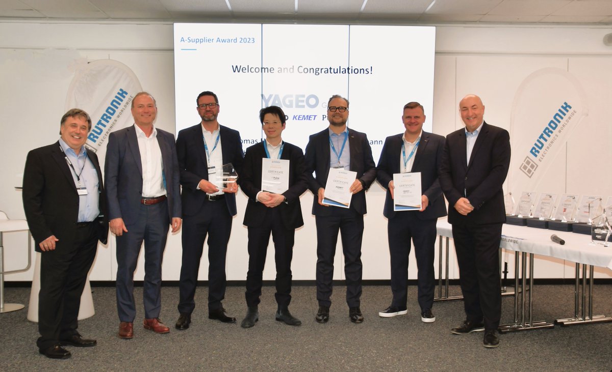 KEMETCapacitors's tweet photo. We are proud to announce that YAGEO Group received the prestigious Qualified A-Supplier Award from @Rutronik. It is a result of the hard work &amp; dedication of our team, as well as the superior quality of our products. Together, we remain committed to elevating industry standards. https://t.co/pcev5HHzPQ