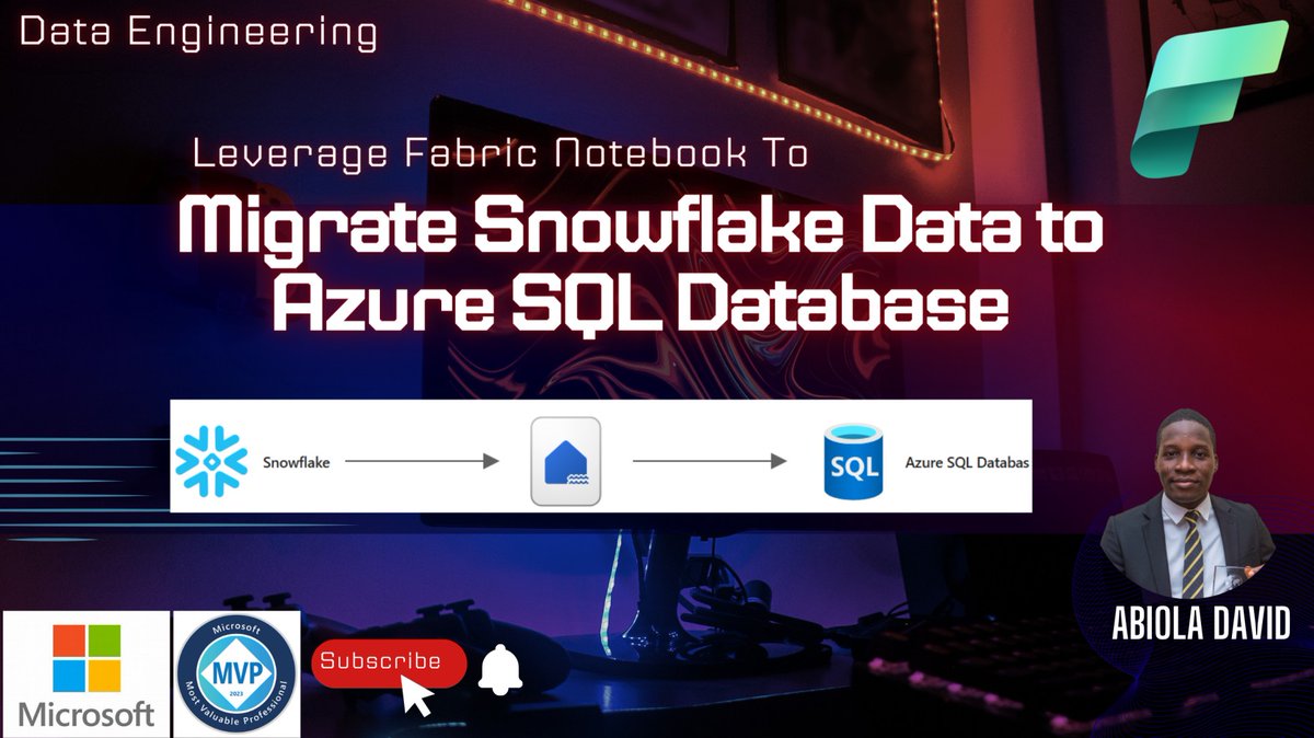 AbiolaDavid01's tweet image. This video show how to perform data migration from Snowflake Warehouse to Azure SQL Database leveraging Fabric Notebook: youtu.be/w-WRygFw1lE

#MicrosoftFabric #AzureSQLDatabase #SnowflakeWarehouse
