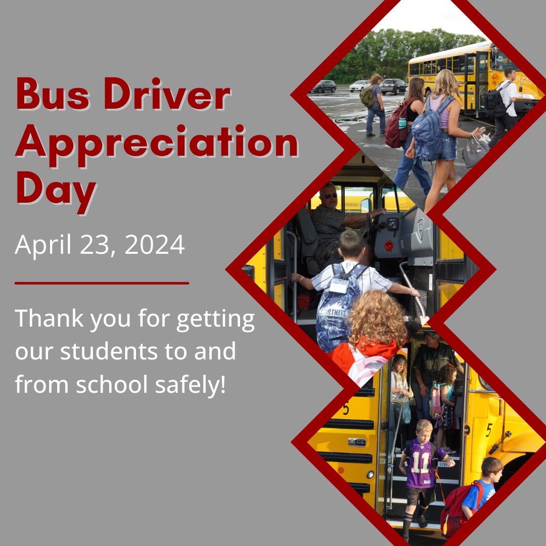 It's Bus Driver Appreciation Day, and we are sending a big 'THANK YOU' to our amazing bus drivers!!! They work hard to keep our students safe on the way to and from school, and we are so grateful for all they do.